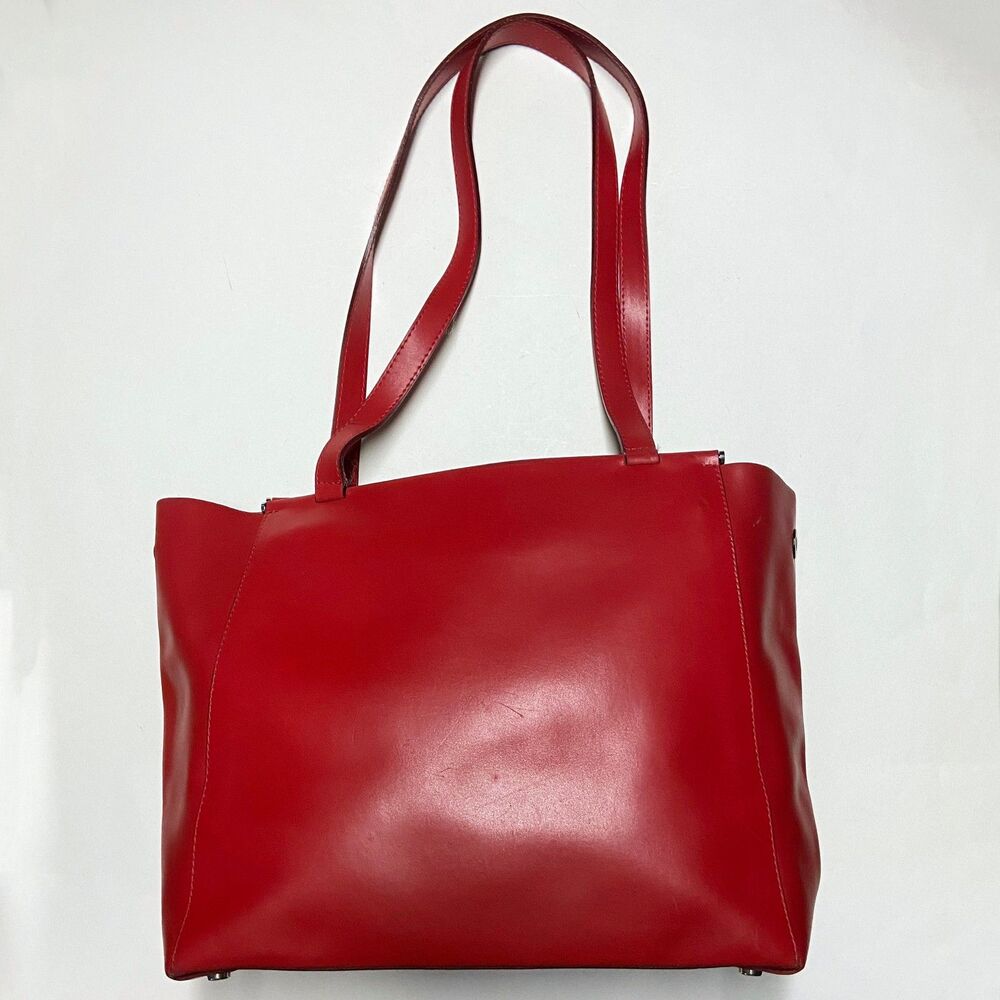 Lamarthe Red Leather Tote Bag Open Top 12"W x 10.5"H x 4.5"D Minimalist Italy - Picture 3 of 16